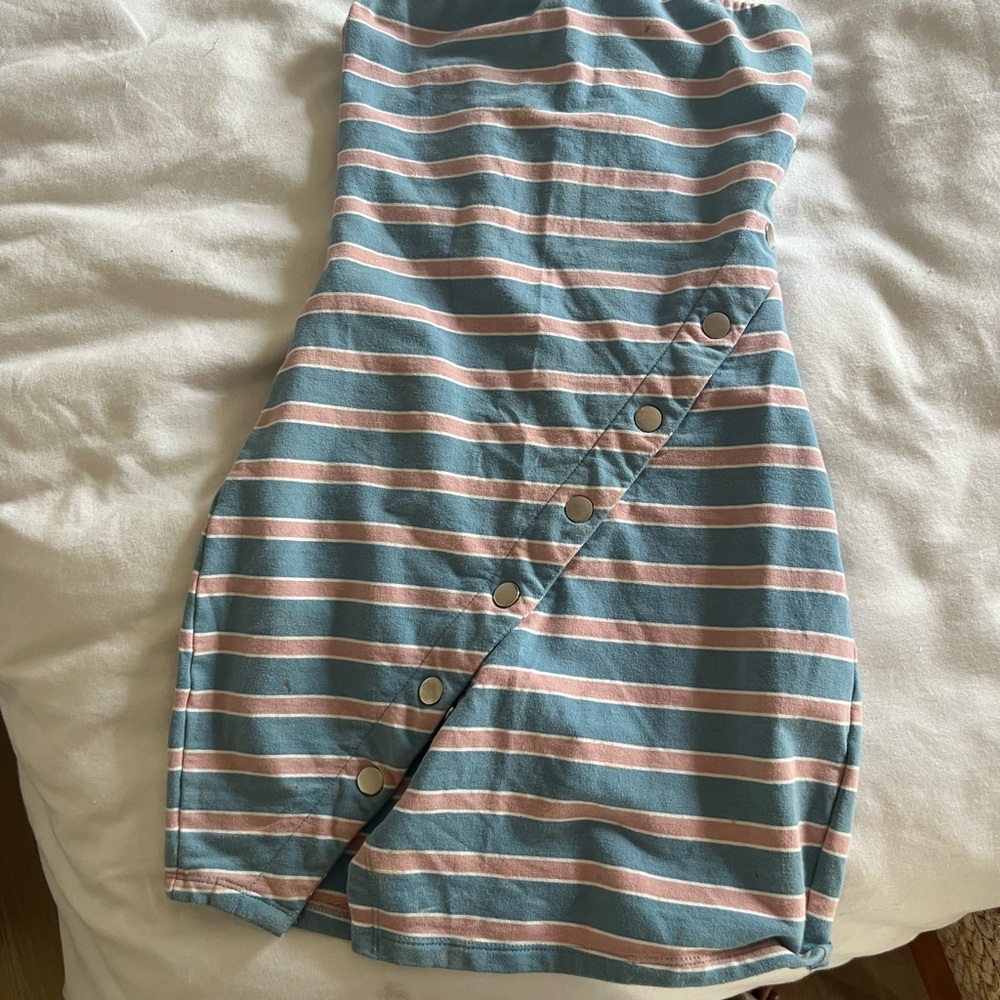 Lovers + Friends Blue and Pink Striped Dress